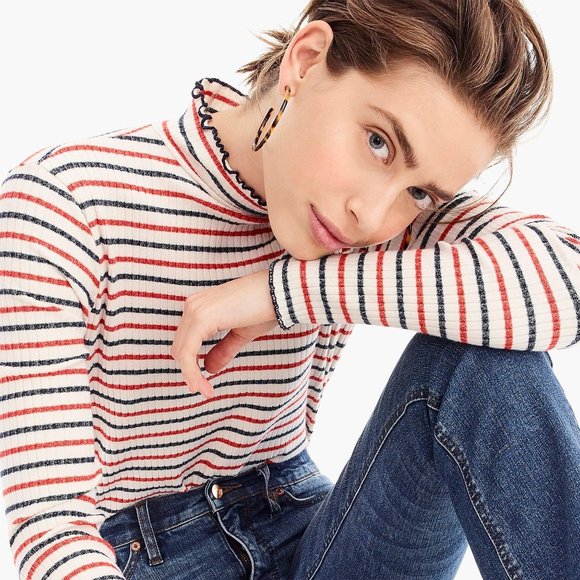 J. Crew Ribbed Mock-neck T-shirt in Stripes Size S - Picture 3 of 14